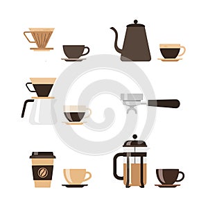 A set of coffee brewing icons