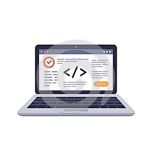 Laptop Displaying Code and Checkmark Icon