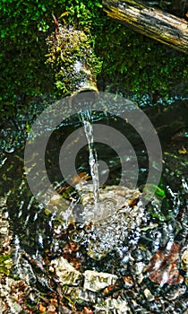 Clean fresh water flowing from a mountain fountain. Mountain spring Water