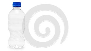 Clean and fresh water packed in a plastic bottle. Isolated on white background. copy space, template.