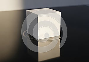 Minimalist 3d cube sculpture abstract geometric form with subtle lighting and shadows white background