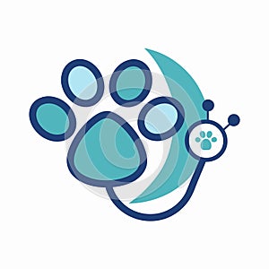 A clean, geometric design features a dogs paw and a paw print on a white background, Clean, geometric design of a paw print and