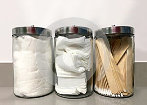 Clean glass jars with first aide supplies