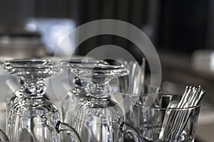 Clean glassware in a professional kitchen