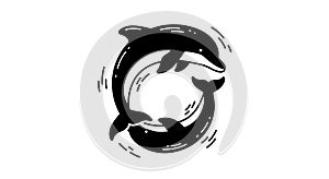 Black and White Stylized Dolphin Pair Illustration