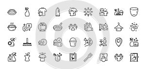 Clean hands, Glass and Dirty t-shirt line icons pack. For web app. Line icons. Vector