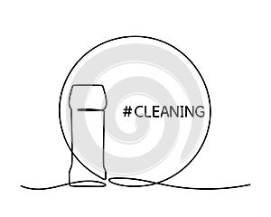 Clean House. Bottle in circle, Plastic container for Cleaning product. Bottle of detergent. Continuous single line