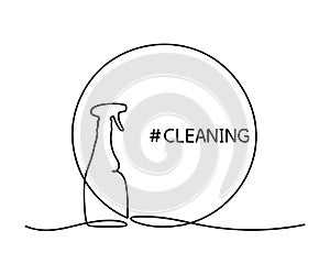 Clean House. Bottle in circle, Plastic container for Cleaning product. Bottle of detergent. Continuous single line