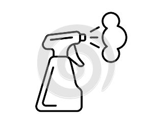 Clean icon of fluid spray in cleaning bottle aerosol. Sign tool for water gas nozzle, disinfection, hygiene spatter