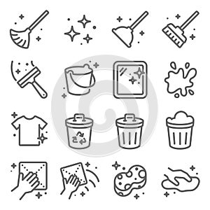 Clean icons set vector illustration. Contains such icon as Recycle, Cleaning, Clean Bucket, and more. Expanded Stroke photo