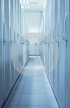 Clean industrial interior of a server room