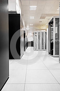 Clean industrial interior of a server room