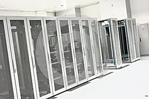 Clean industrial interior of a server room