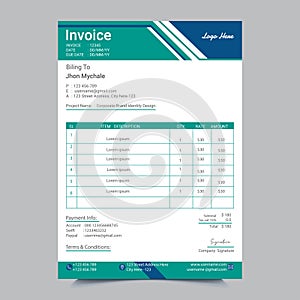 Clean invoice template with blue & white design layout