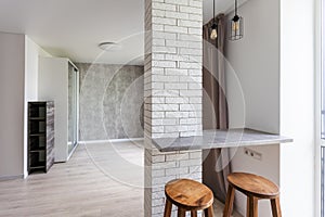 Clean kitchen in a small cozy contemporary studio apartment.