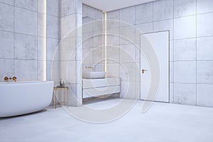Clean light minimalistic bathroom interior.
