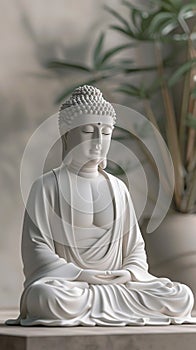 Clean lines and a white palette define this minimalist 3D rendered Buddha, evoking serene contemplation.AI Generate photo