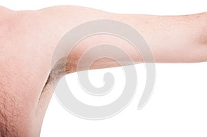 Clean man underarm or armpit on white copyspace photo