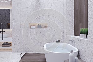 Clean marble bathroom interior. Hotel, luxury design concept.