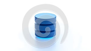 3D Blue Database Icon with Glow on White Background