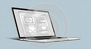 Wireframe Laptop Screen Displaying Website Layouts