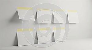 Blank Sticky Notes on White Wall with Copy Space