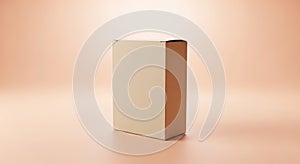 Blank Cardboard Box on Soft Peach Background