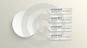 Clean minimalist infographic template with circular element and text boxes for data presentation