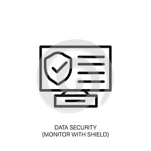 Data Security Icon: Monitor with Shield and Checkmark