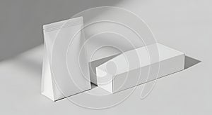 Blank White Packaging Mockup: Stand Up Pouch and Rectangular Box