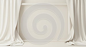 Minimalist Stage with White Curtains and Empty Wall ai generated