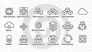 IT Transformation and Development Icons Set