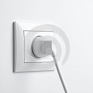 Electrical Plug Connected to a White Wall Socket