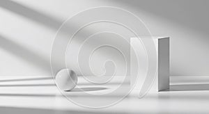 Minimalist White Geometric Display with Light and Shadow