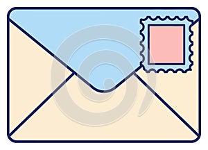 Flat Design Envelope with Postage Stamp Icon