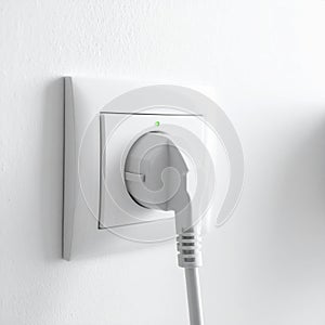 White Electrical Plug Connected to a Wall Socket