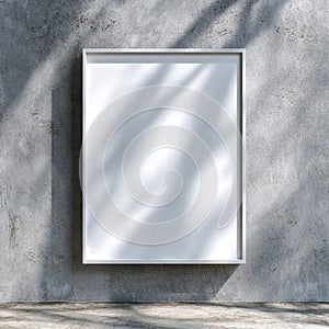 Blank White Frame Mockup with Sunlight Shadows on Concrete Wall