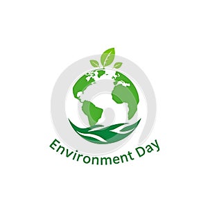 A clean and minimalistic World Environment Day logo on a white background, symbolizing environmental awareness, sustainability photo