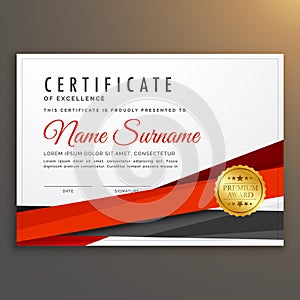 clean modern certificate of excellence design with red ribbon st