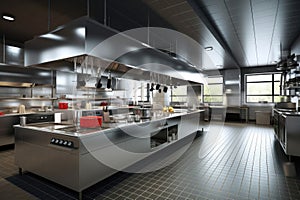 Clean modern commercial kitchen AI