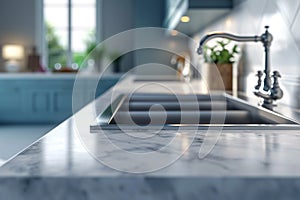 Clean and modern kitchen scene featuring stainless steel fixtures