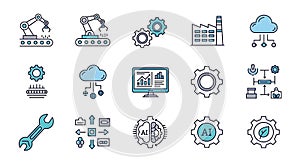 Modern Industry and Technology Icons Set