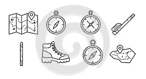 Hiking and Navigation Essentials: Line Icons Set