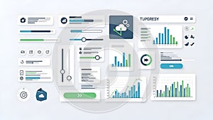 UI UX Dashboard Elements Charts, Graphs, Sliders, Controls