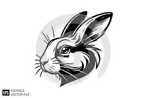Stylized Black and White Rabbit Head Vector Logo