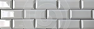 Clean and Modern White Brick Subway Tile Wall Texture - Wide Banner Panorama with Seamless Pattern for Background Design