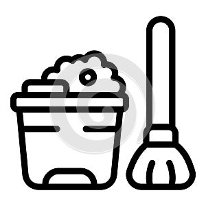 Clean mop bucket icon outline vector. Bath brush home