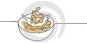 Clean One Line Drawing of Milk and Cereal, Simple Depiction of a Breakfast Meal photo