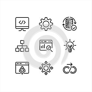 Software Development, Data Analytics, and Automation Line Icons Set