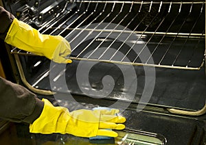 Clean the oven with sponge background